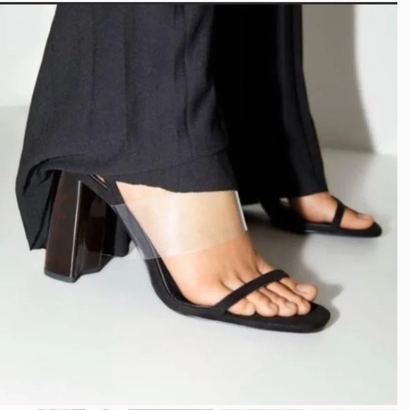 Zara Clear Strap Tortoise Shell Block Heel Sandals - Picture 13 of 14